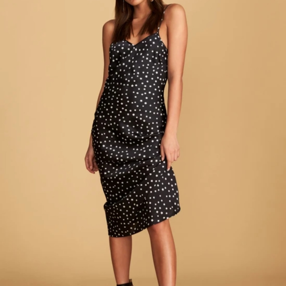 Lioness Star Midi Dress, Black with star pattern